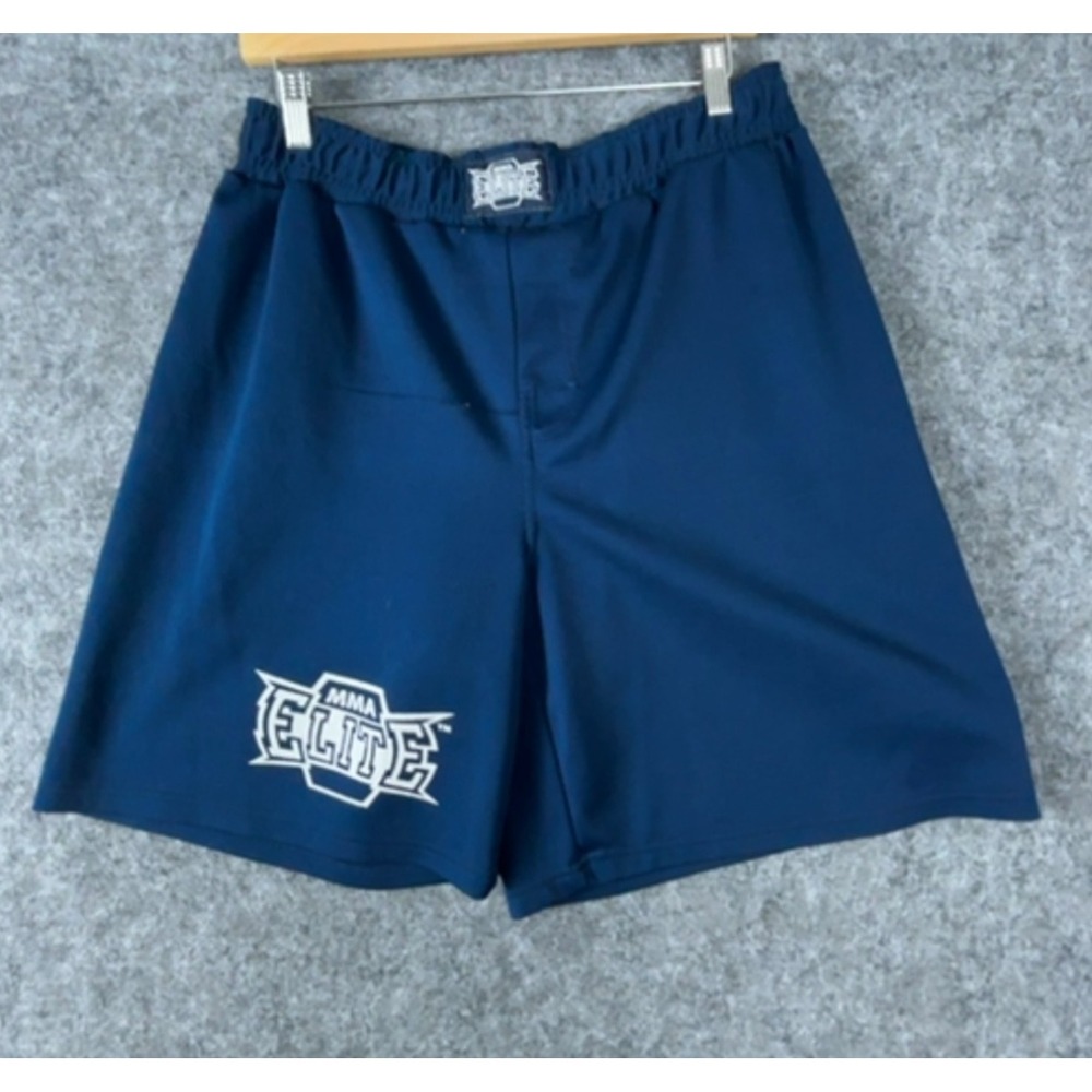MMA Elite Training Shorts Mens 32x8.5 Blue Logo Elastic Waist Boxing Jiu-Jitsu